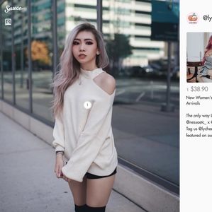 Cream soda cold shoulder oversized sweater